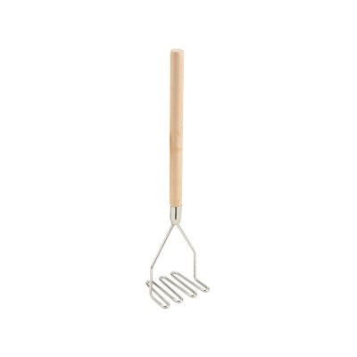 Thunder Group 18 Chrome Plated Square-Faced Potato Masher with Wood Handle