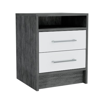Vynxaria 2-Drawer 1-Shelf Rectangle Nightstand - Smokey Oak & White, Versatile Classic Design, Storage-Focused Bedroom Furniture