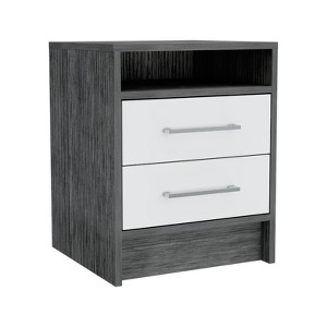 Vynxaria 2-Drawer 1-Shelf Rectangle Nightstand - Smokey Oak & White, Versatile Classic Design, Storage-Focused Bedroom Furniture - 1 of 4