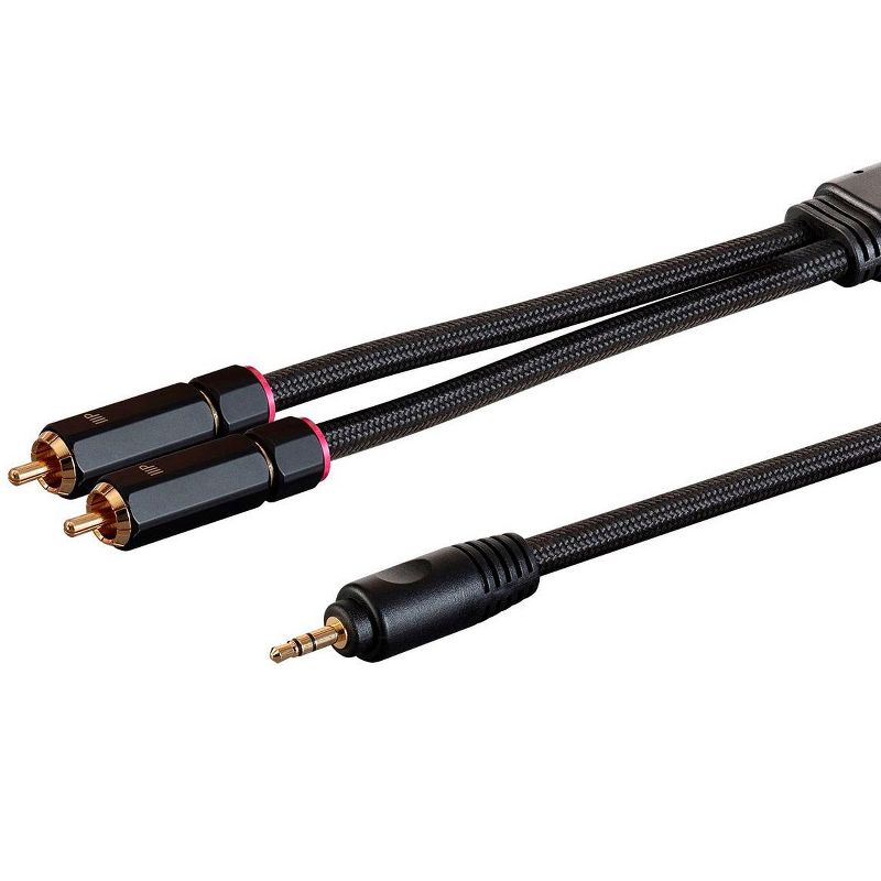 Monoprice 3.5mm to 2-Male RCA Adapter Cable - 3 Feet - Black | Gold Plated Connectors, Double Shielded With Copper Braiding - Onix Series, 1 of 7