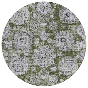 Olive Green And Gray Floral Washable Indoor Outdoor Area Rug - 1 of 4