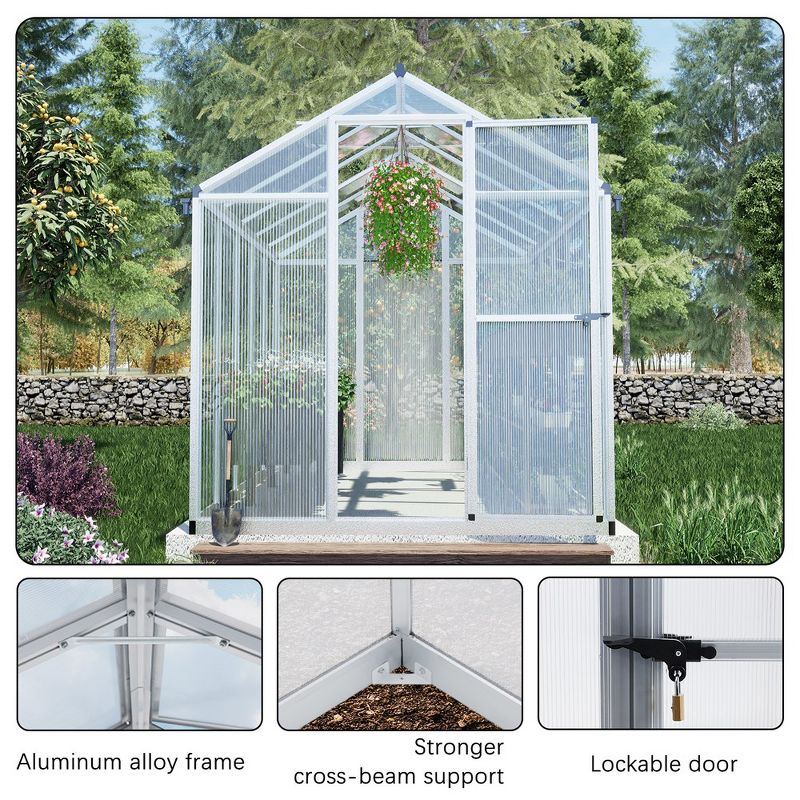 Aoodor Walk-In Greenhouse Polycarbonate Panel Hobby Greenhouses With Aluminum Frame Heavy Duty, 4 of 8