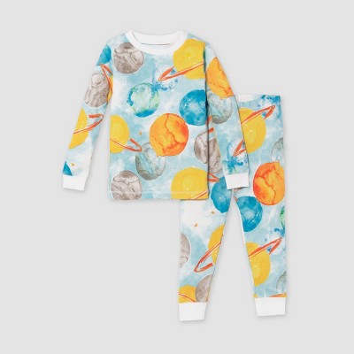 Image of Burt's Bees Baby® Toddler Boys' 2pc Outerspace Snug Fit Pajama Set - Aqua Blue 2T