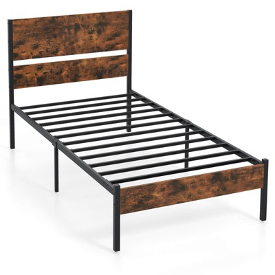 Infans Twin Size Bed Frame w/ Wooden Headboard Under-Bed Storage No Box Spring Needed