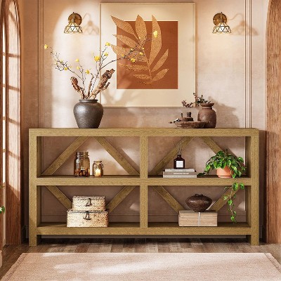 Hommoo Industrial Long Console Table with 3 Tiers Storage