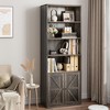 Farmhouse Bookcase with Doors 11.8in Depth Display Storage Shelves 71.4in Tall Industrial Bookshelf Wooden 6 Shelf Bookshelves - 3 of 4