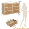 6 Drawer Dresser for Bedroom, Rattan Chest of Drawers w/ Deep Drawers Large Modern Double Dresser for Closet w/ Wide Top Horizontal Wooden Dresser - 2 of 4