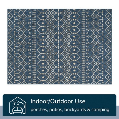 Blue and Beige Synthetic Flat-Weave Indoor/Outdoor Rug 6' x 9'