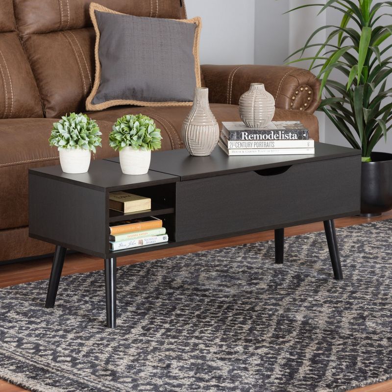Baxton Studio Roden Modern Two-Tone Black and Espresso Brown Finished Wood Coffee Table with Lift-Top Storage Compartment, 1 of 12