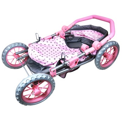 Pink and Gray Polka Dot Baby Doll Pram with Accessories