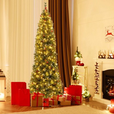 Costway 8 Ft Pre-lit Christmas Tree Slim Pencil Hinged With 420 Lights ...