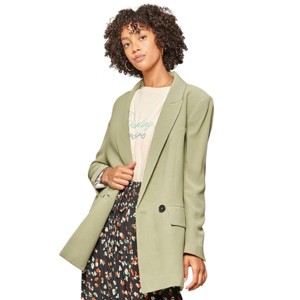 Slickblue Solid Woven Blazer for Women, Notched Lapel, Padded Shoulder, Double Breasted, Pesto Color, S to L - 1 of 4