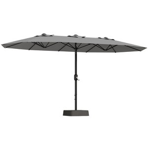 15FT Extra Large Rectangular Patio Umbrella with Base - Double-Sided Outdoor Market Umbrella with Crank Handle for Pool, Garden,Backyard - 1 of 4