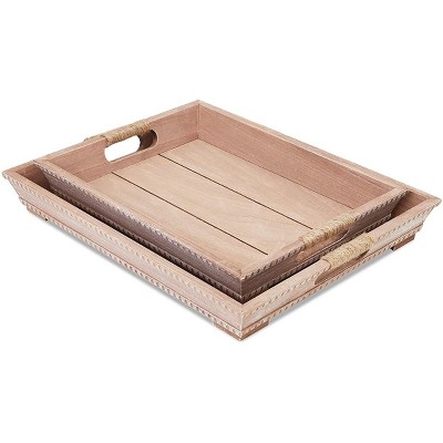 Farmlyn Creek 2 Pack Decorative Wooden Serving Tray Set with Handles, Rustic Food Tray for Breakfast, 2 Sizes