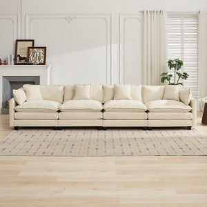 4-Seater Chenille Modular Straight Sectional Sofas with Double-Layer Cushions and Breathable Fabric - 1 of 4