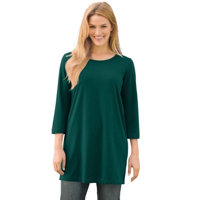 Woman Within Plus Size Perfect Three-Quarter-Sleeve Scoopneck Tunic