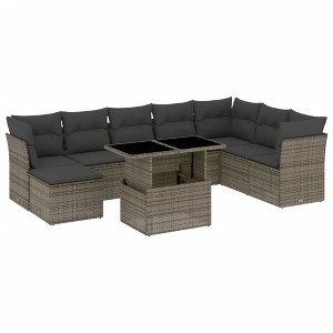 vidaXL 9 Piece Patio Sofa Set with Cushions Gray Poly Rattan - without storage - 1 of 4