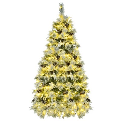 QingMoon Spruce Artificial Christmas Tree, 6FT Snow Flocked Xmas Tree with Pine Cones and 403 PE & PVC Branch Tips for Party, Holiday, Home Décor