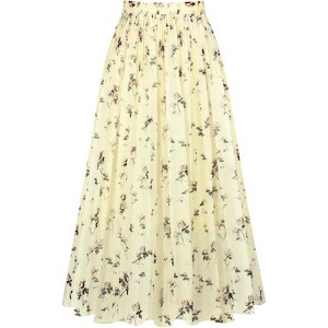 Women's Chiffon Pleated Midi Skirt - A-Line Skirt with Elastic Waist for Elegant Style Beige Floral - 1 of 4