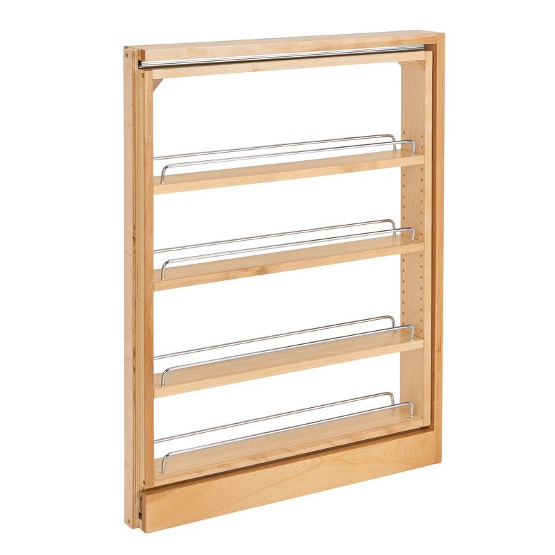 Rev-A-Shelf 432-BF-3C Narrow Vertical Wooden Pull Out Sliding Kitchen Cabinet Pantry Spice Rack Organizer with 4 Slide Out Space Saving Shelves, 1 of 8
