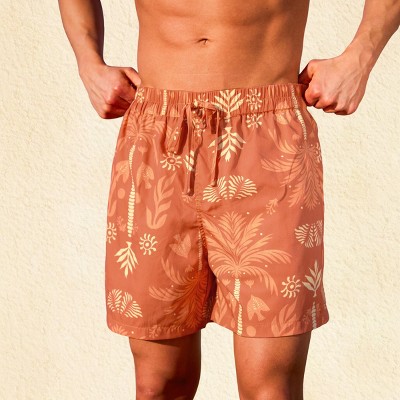 Men's Dusty Orange Sunbaked Tropical Board Shorts Beach Trunks - Cupshe