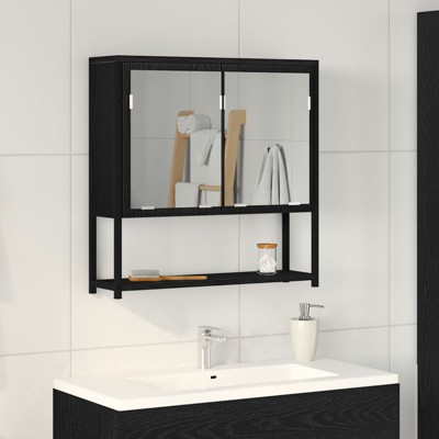 vidaXL Bathroom Mirror Cabinet Black Oak 23.6 x 6.3 x 23.6 in Engineered Wood