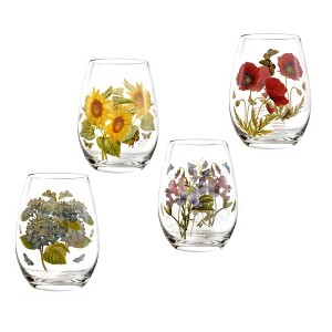 Portmeirion Botanic Garden 19oz Stemmed Wine Glass (Set of 4) - Assorted Floral Motifs, Glassware for Entertaining - Elegant Drinkware - 1 of 4