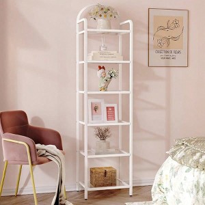 Tempered Glass Bookshelf, Slim Steel Frame, 6 Tier White Shelving Unit for Bedroom Bathroom Home Office - 1 of 4