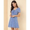 Allegra K Women's Regular Fit Floral Ruffle Trim Tie V Neck Shorts Sleeves Mini Dress - 3 of 4