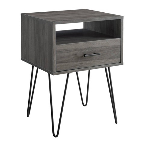 Modern Single Drawer Hairpin Leg Side Table Slate Gray Saracina Home Target