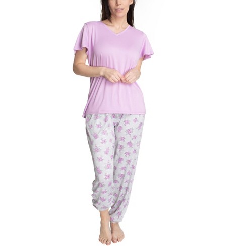 Hanes Womens Step Into Spring Jogger Pajama Set, Purple/rosegarden, Medium  : Target