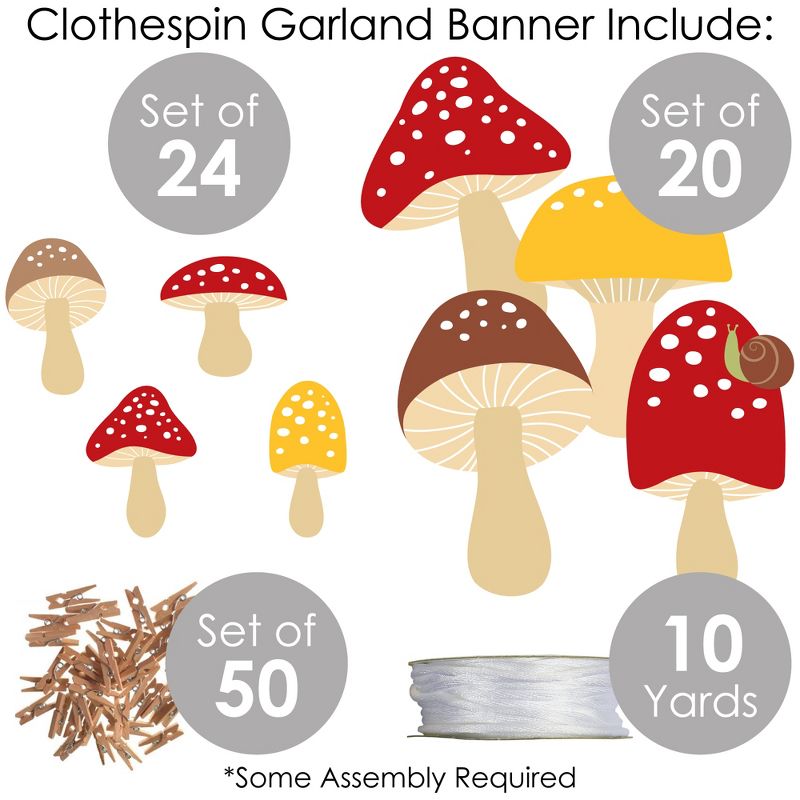 Big Dot of Happiness Wild Mushrooms - Red Toadstool Party DIY Decorations - Clothespin Garland Banner - 44 Pieces, 5 of 8