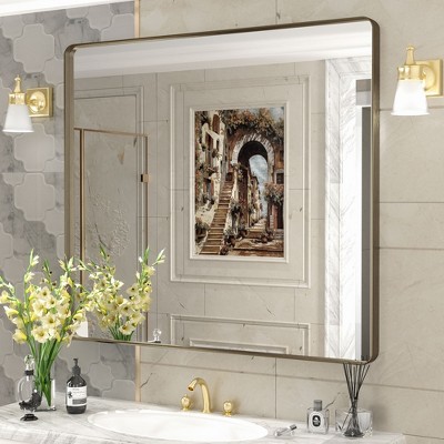 Apmir 36 in. W x 40 in. H Rectangular Aluminum Alloy Framed and Tempered Glass Wall Mirror in Brushed Bronze
