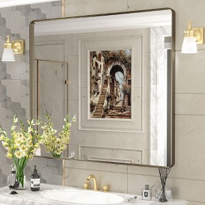 Apmir 36 in. W x 40 in. H Rectangular Aluminum Alloy Framed and Tempered Glass Wall Mirror in Brushed Bronze - 1 of 4