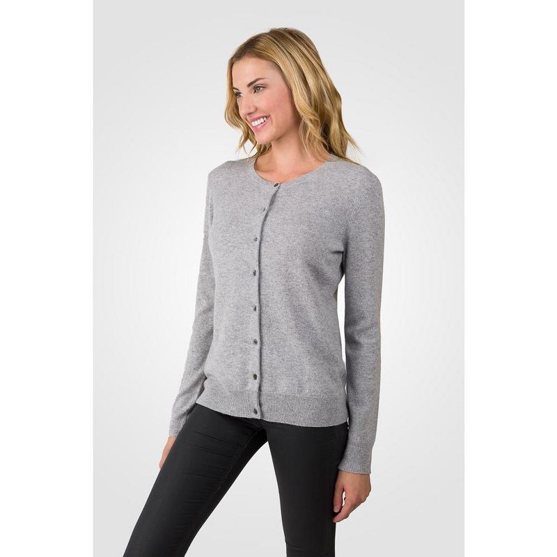 JENNIE LIU Women's 100% Cashmere Button Front Long Sleeve Crewneck Cardigan Sweater, 3 of 4