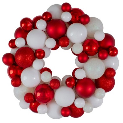 Northlight Red and White 3-Finish Shatterproof Ball Christmas Wreath - 13-Inch, Unlit