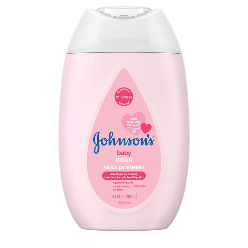 Johnson&#39;s Moisturizing Mild Pink Baby Body Lotion, Coconut Oil for Delicate Skin, Hypoallergenic - 3.4 fl oz, 1 of 9