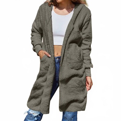 Women's Full Size Hooded Teddy Bear Jacket With Thumbholes - Double Take