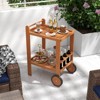 Costway 2-Tier Acacia Rolling Kitchen Trolley Cart Dining Serving Cart Outdoor w/ Wheels - 4 of 4