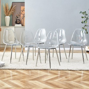 6Pcs Dining Chairs Set, Modern Transparent Kitchen Chairs With Metal Legs, Armless Clear Desk Side Chair, For Dining Room, Living Room - 1 of 4