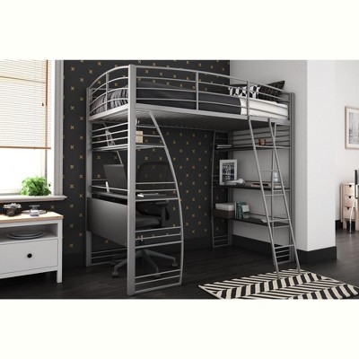 DHP Sage Studio Twin Metal Loft Bed with Integrated Desk and Shelves