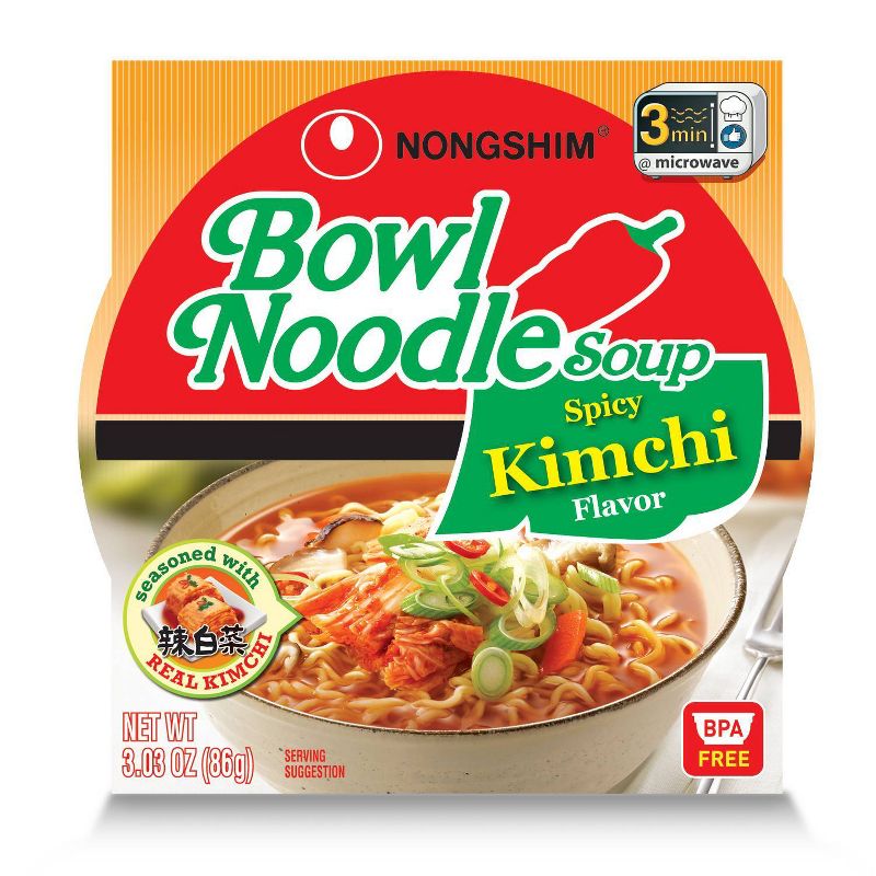 Nongshim Bowl Spicy Kimchi Soup Microwavable Noodle Bowl - 3.03oz, 2 of 6