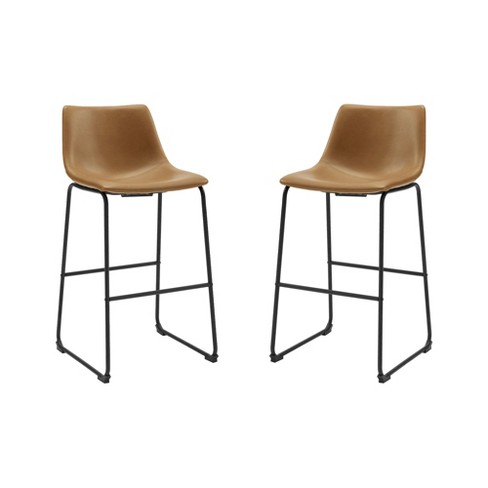 Set of 2 Laslo Modern Upholstered Faux Leather Barstools Whiskey Brown Saracina Home