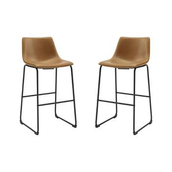Set of 2 Laslo Modern Upholstered Faux Leather Barstools Whiskey Brown - Saracina Home