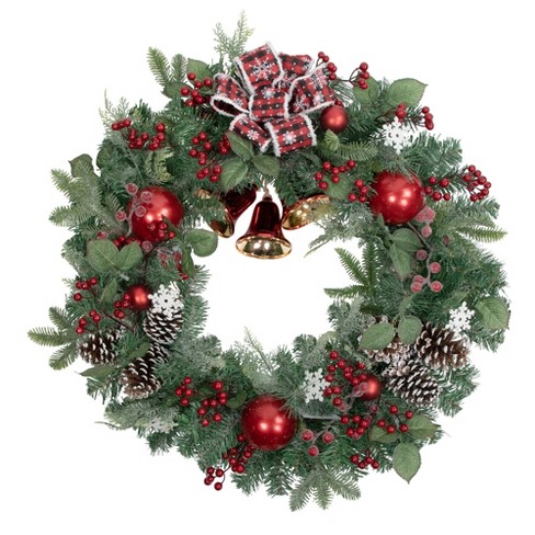 Northlight Poinsettias and Ball Ornaments Artificial Christmas Wreath - 24-Inch Unlit