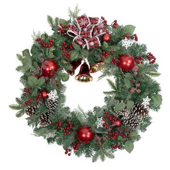 Northlight Red Bells and Mixed Foliage Artificial Christmas Wreath, 30-Inch, Unlit