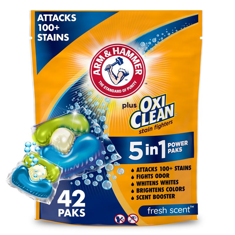 Arm &#38; Hammer Plus OxiClean 5-in-1 Laundry Detergent Power Paks - 42ct/29.6oz, 1 of 12