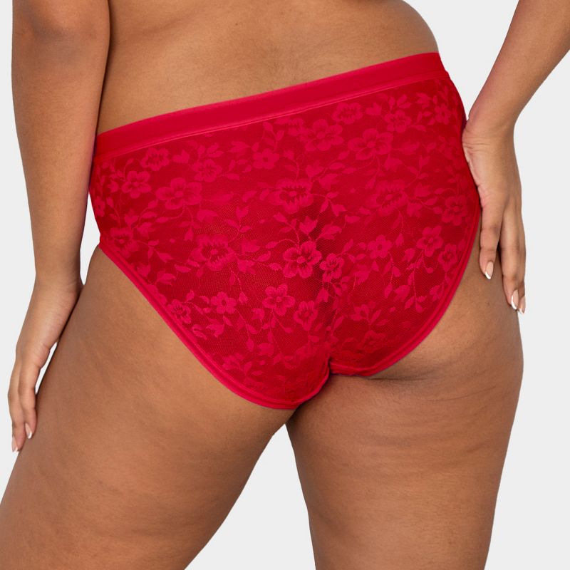 Curvy Couture Women's Plus Size No Show Lace High Cut Brief Panty, 6 of 8