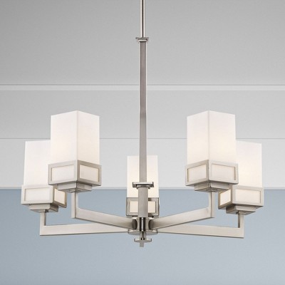 Elegant Polished Chrome 5-Light Chandelier with Seeded Glass Shades