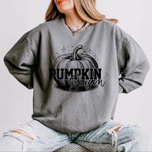 Simply Sage Market Pumpkin Season Sparkles Distressed Lightweight Garment Dyed Sweatshirt - 1 of 3